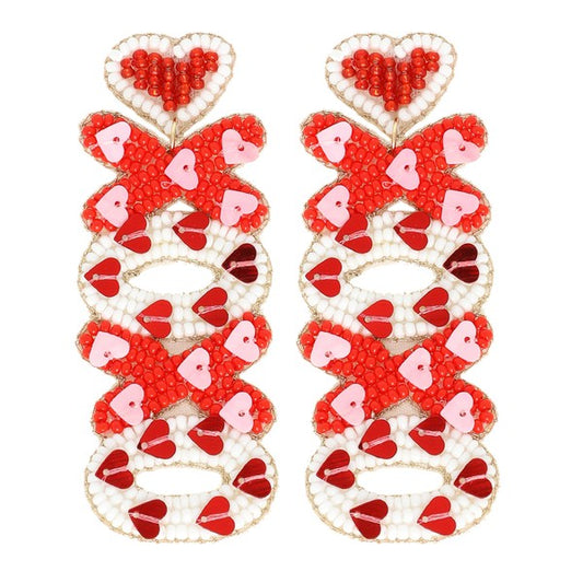 XOXO BEADED EMBROIDERY VALENTINE LETTER EARRINGS