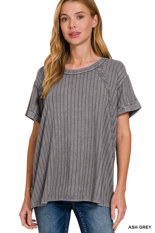 RIBBED RAGLAN DOLMAN SLEEVE TOP