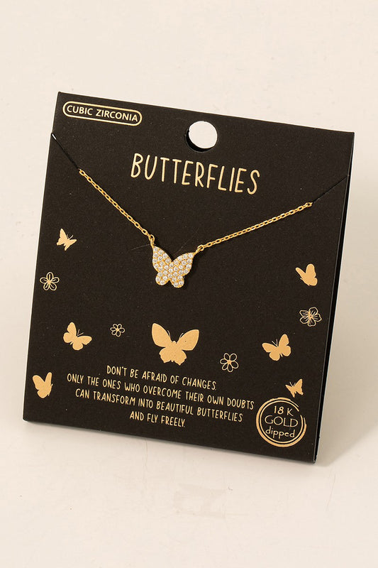 GOLD DIPPED PAVE BUTTERFLY NECKLACE