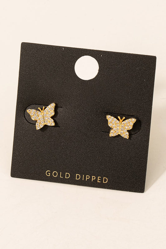 GOLD DIPPED PAVE BUTTERFLY STUDS