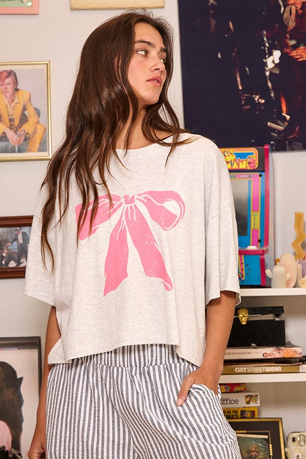 PINK BOW GRAPHIC TOP