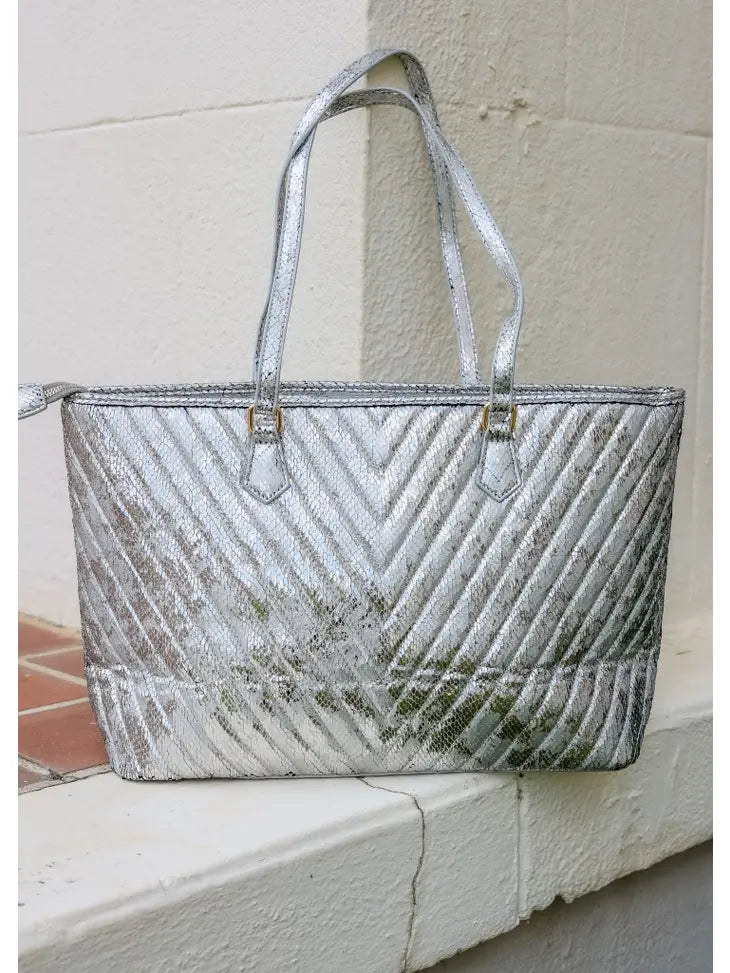 TABITHA QUILTED TOTE - SILVER FLECK