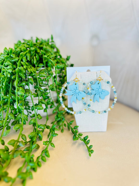 BLUE BOW CIRCLE EARRINGS