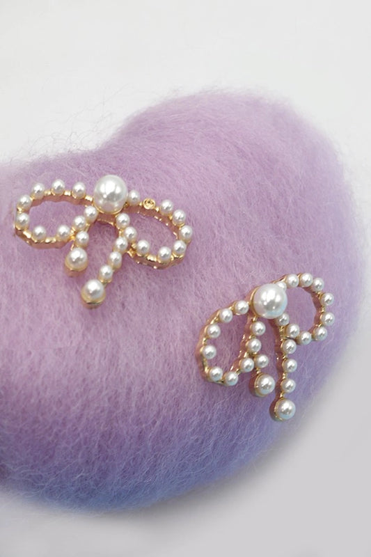 ELEGANT PEARL BOW STUD EARRINGS