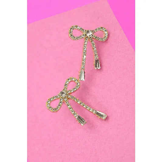 RHINESTONE BOW DROP EARRINGS