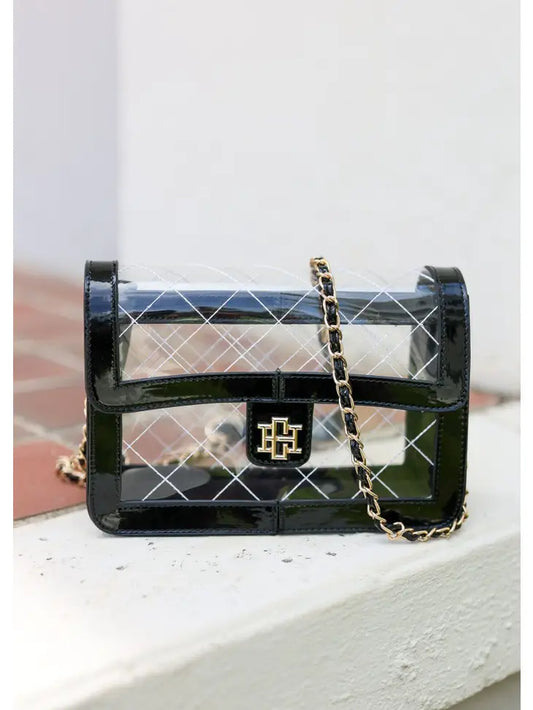 QUINN QUILTED CLEAR BAG - BLACK PATENT