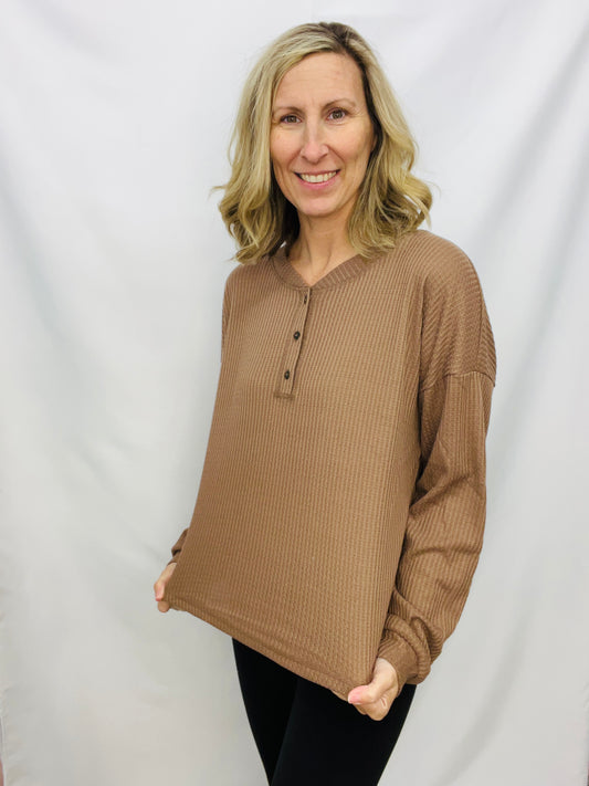 BLACK FRIDAY - FRONT BUTTON UP WAFFLE KNIT TOP