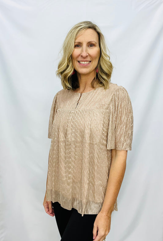 BLACK FRIDAY - SHIMMER PLEATED SHORT SLEEVE TOP