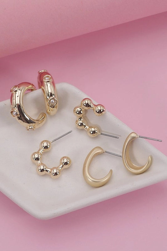 TRIO HUGGIE MATTE BALL SMALL PEARL EARRINGS