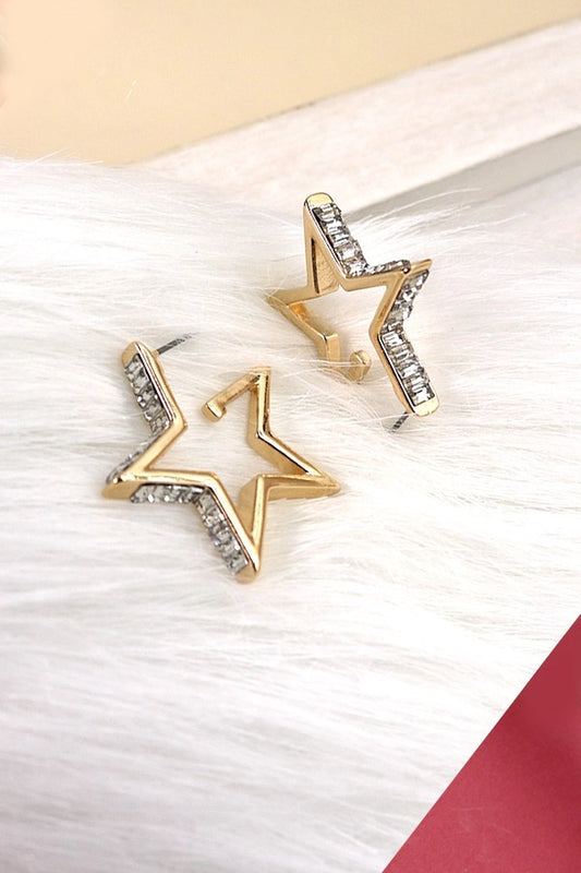 BAGUETTE STONE STAR HOOP EARRINGS