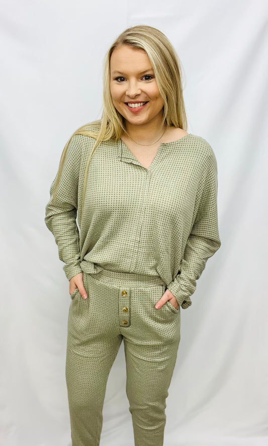 BLACK FRIDAY - WAFFLE KNIT SPLIT NECK COMBO SET