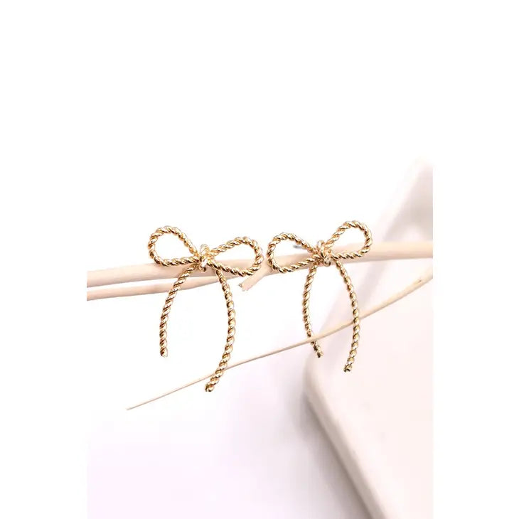 ROPE BOW DESIGN STUD EARRINGS