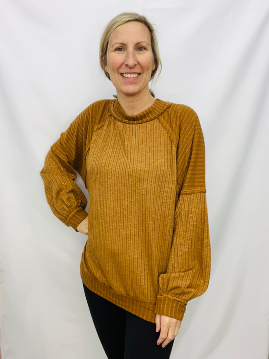 BLACK FRIDAY - CAMEL RIBBED KNIT LOOSE FIT TOP