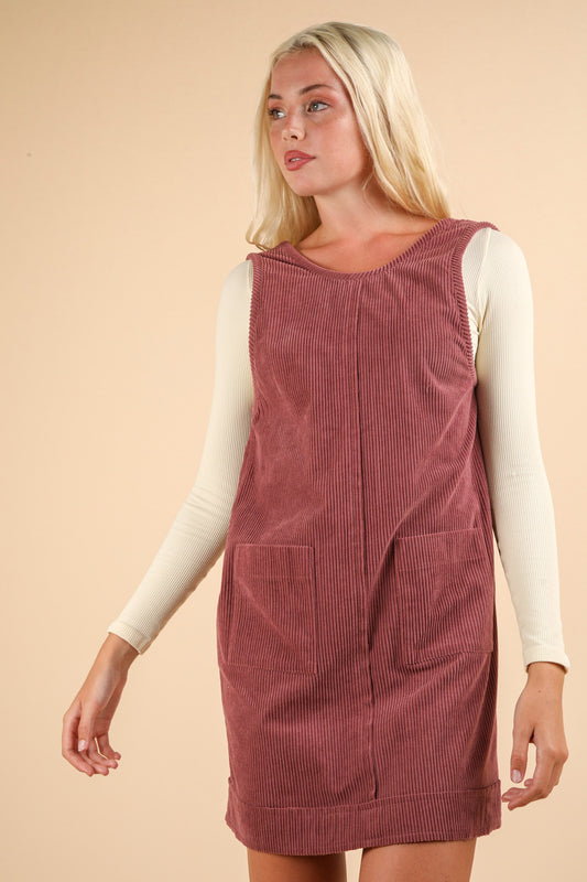 CORDUROY BACKLESS CASUAL MINI DRESS