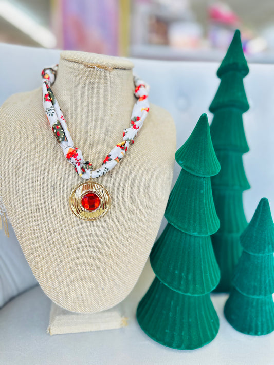RED PENDANT SCARF NECKLACE