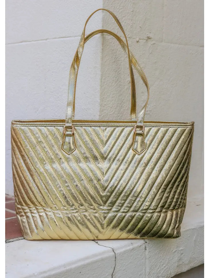 TABITHA QUILTED TOTE - SHIMMER GOLD