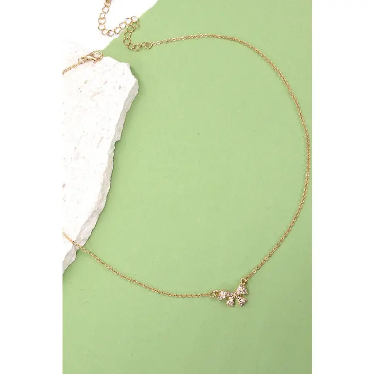 MINI RHINESTONE BOW NECKLACE