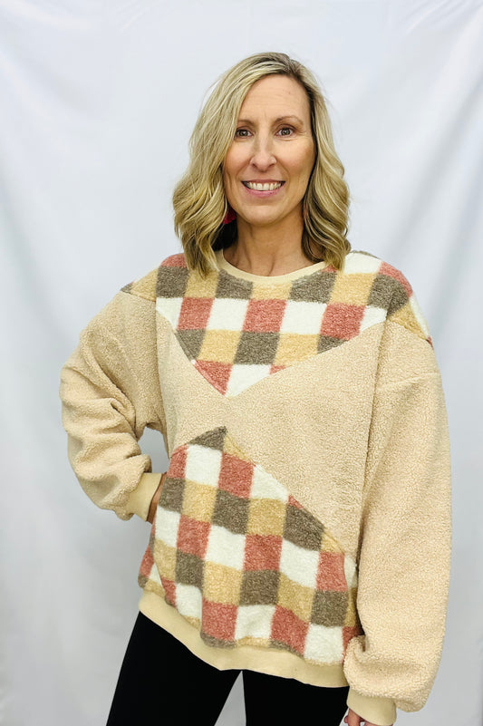 BLACK FRIDAY - COLORFUL PLAID FAUX FUR PULLOVER
