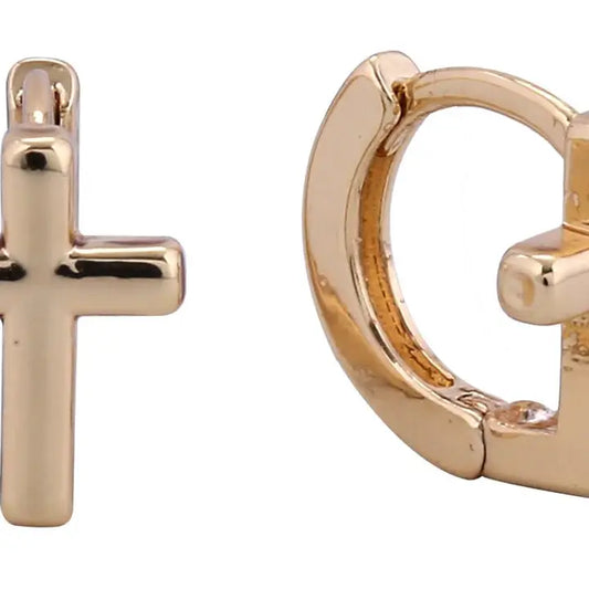 ANGLED CROSS HUGGIE EARRINGS