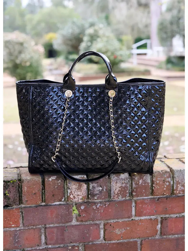 MELISSA TOTE BAG - BLACK PATENT