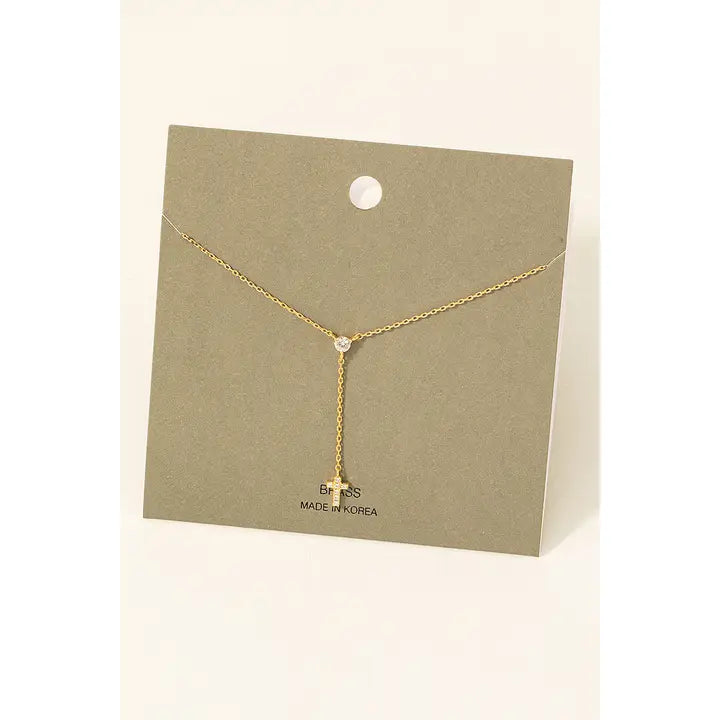 PAVE CROSS AND STUD Y CHAIN NECKLACE
