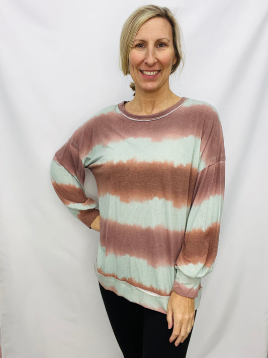 BLACK FRIDAY - WATERCOLOR STRIPE ROUND NECK LONG SLEEVE TOP