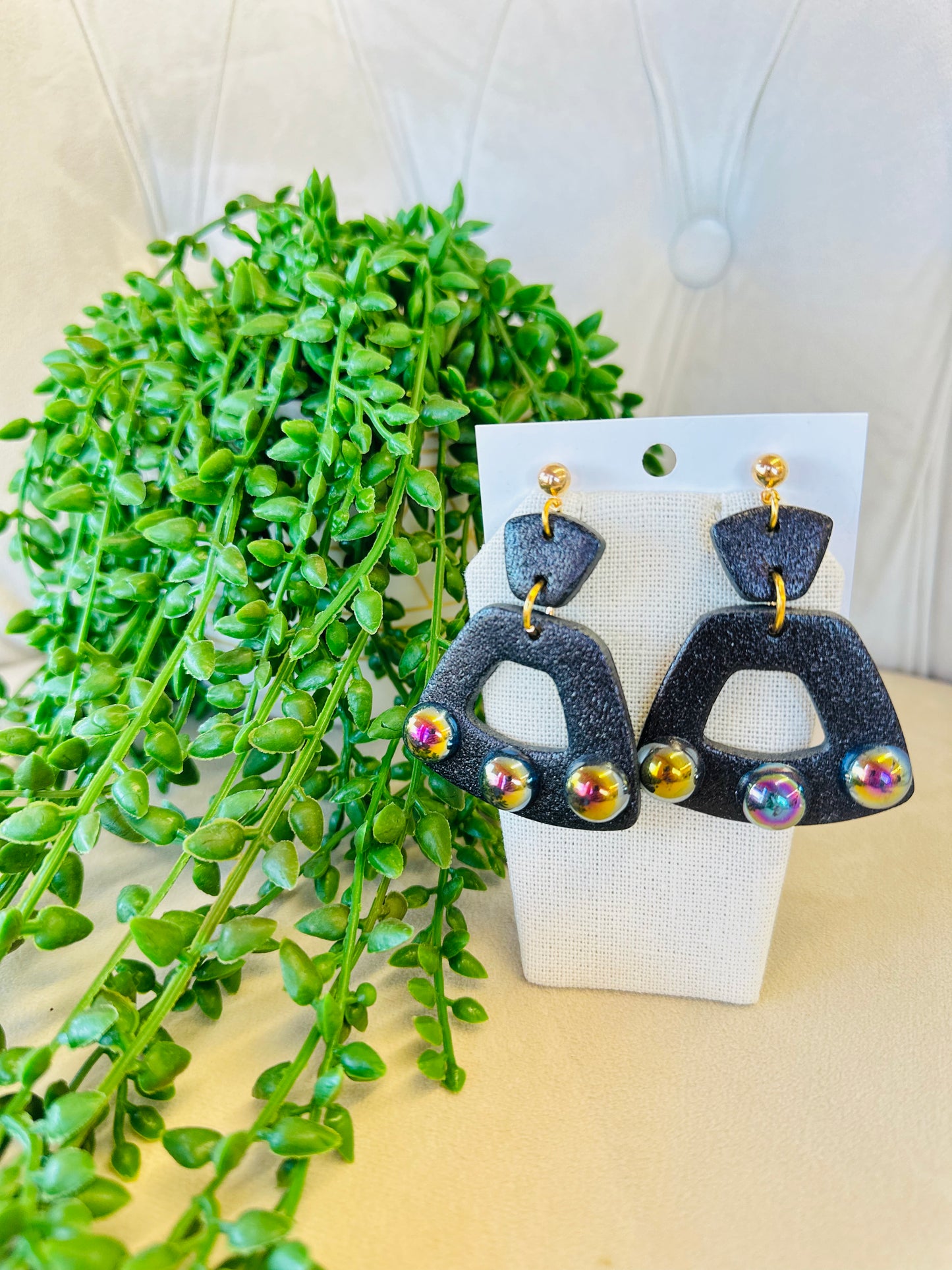 BEADED TRIANGLE EARRINGS