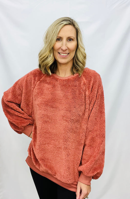 BLACK FRIDAY - FAUX FUR CREW NECK SOLID SWEATSHIRT TOP