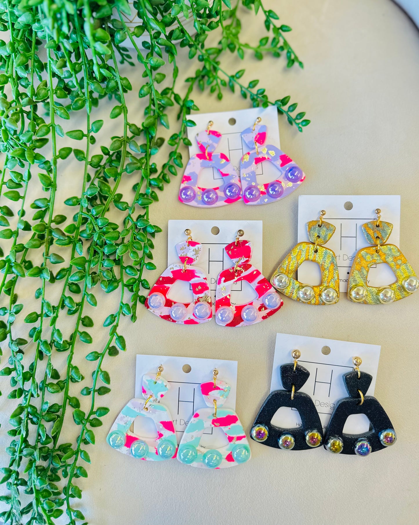 BEADED TRIANGLE EARRINGS