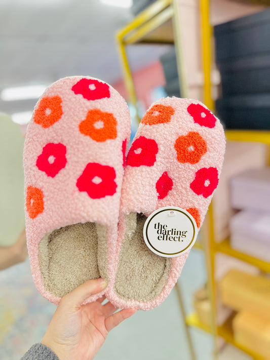 DARLING EFFECT PINK FLORAL SLIPPERS