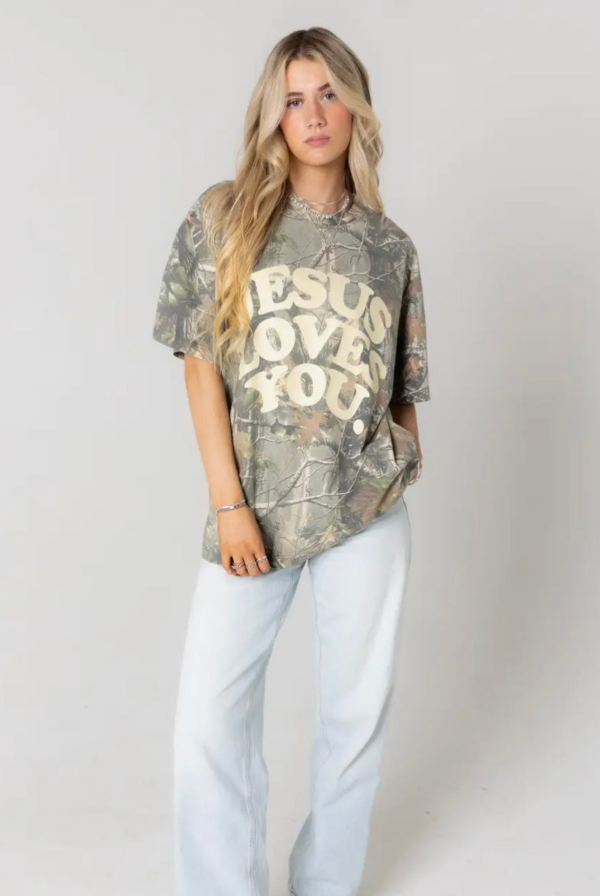 UNISEX JESUS LOVE YOU CAMO TOP