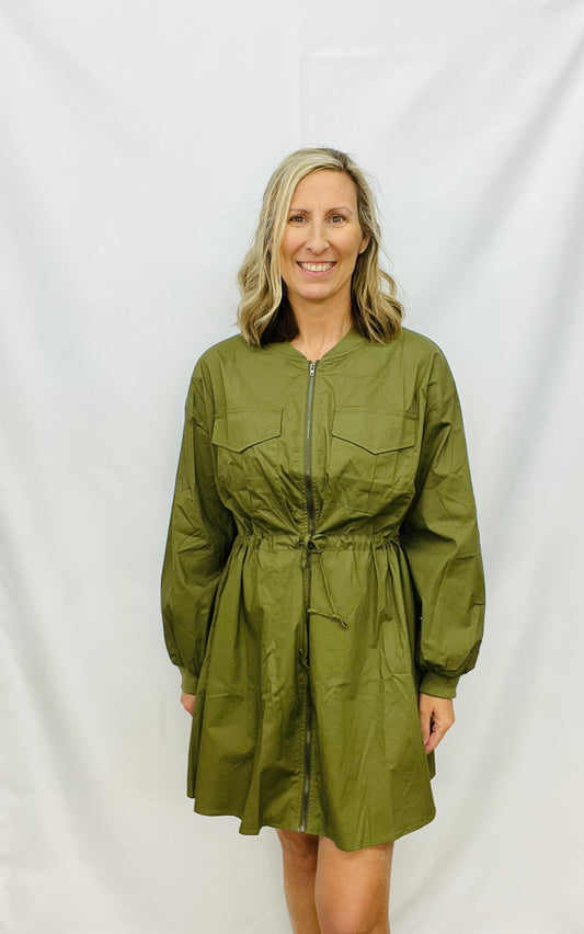 DRAWSTRING UTILITY JACKET DRESS