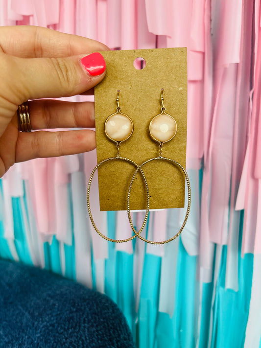 ROUND BEAD OVAL DANGLE EARRINGS