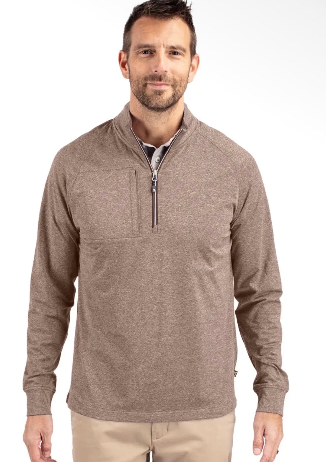 MENS TAUPE QUARTER ZIP TOP