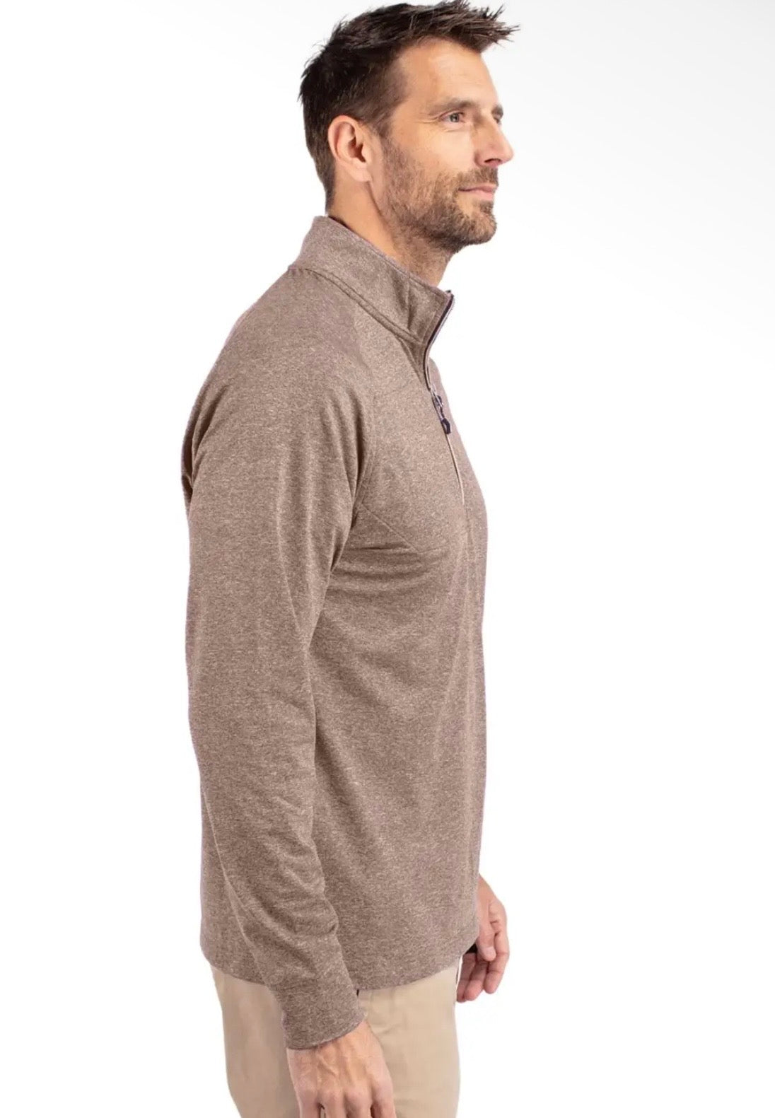 MENS TAUPE QUARTER ZIP TOP