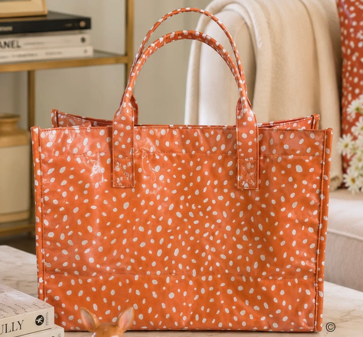 FAWN PRINT VINYL TOTE BAG