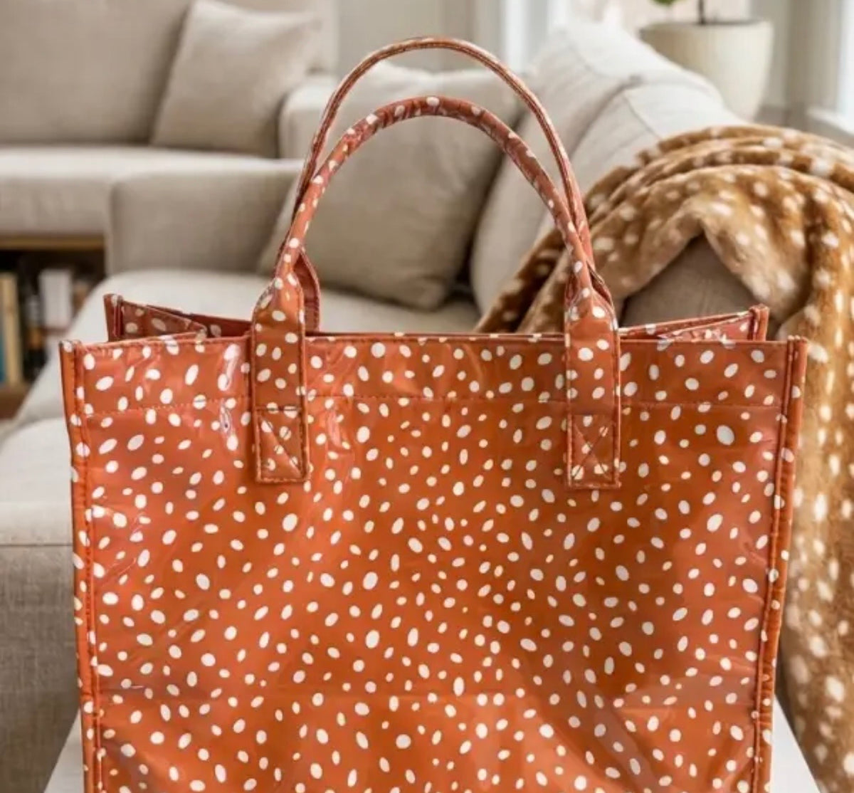 FAWN PRINT VINYL TOTE BAG
