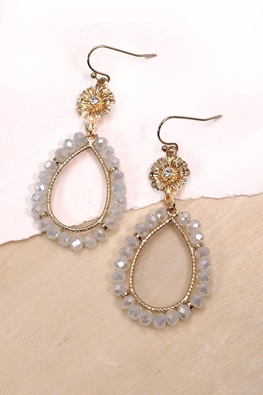 FACET BEADED TEARDROP FLOWER TOP EARRINGS
