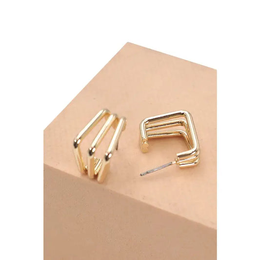 MINI SQUARE TRIPLE GEO HUGGIE EARRING