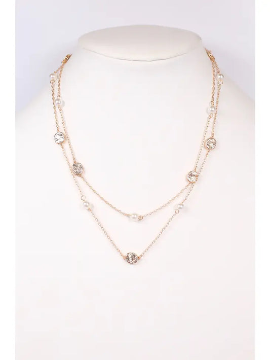 MCNEAR LAYERED NECKLACE WITH PEARLS - GOLD