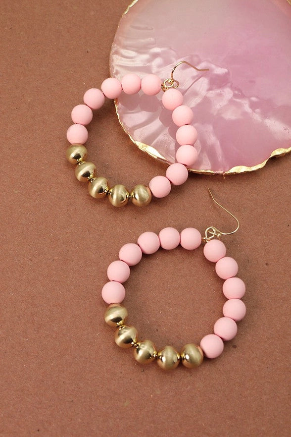 STYLISH CLAY BEAD HOOP EARRINGS