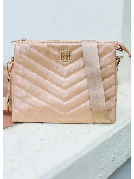 ARIANA QUILTED CROSSBODY - NUDE PATENT