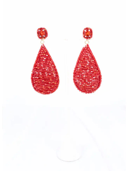 KATHLEEN BEADED DROP EARRING - RED