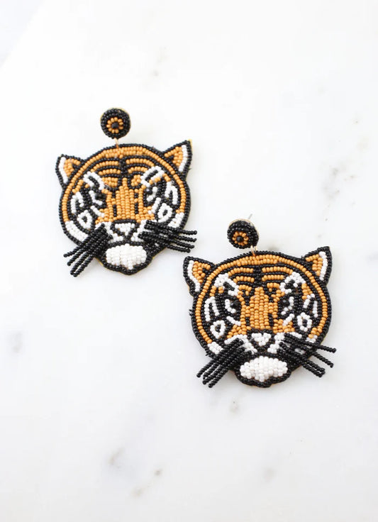 CLARISSA BEADED TIGER EARRING - TAN