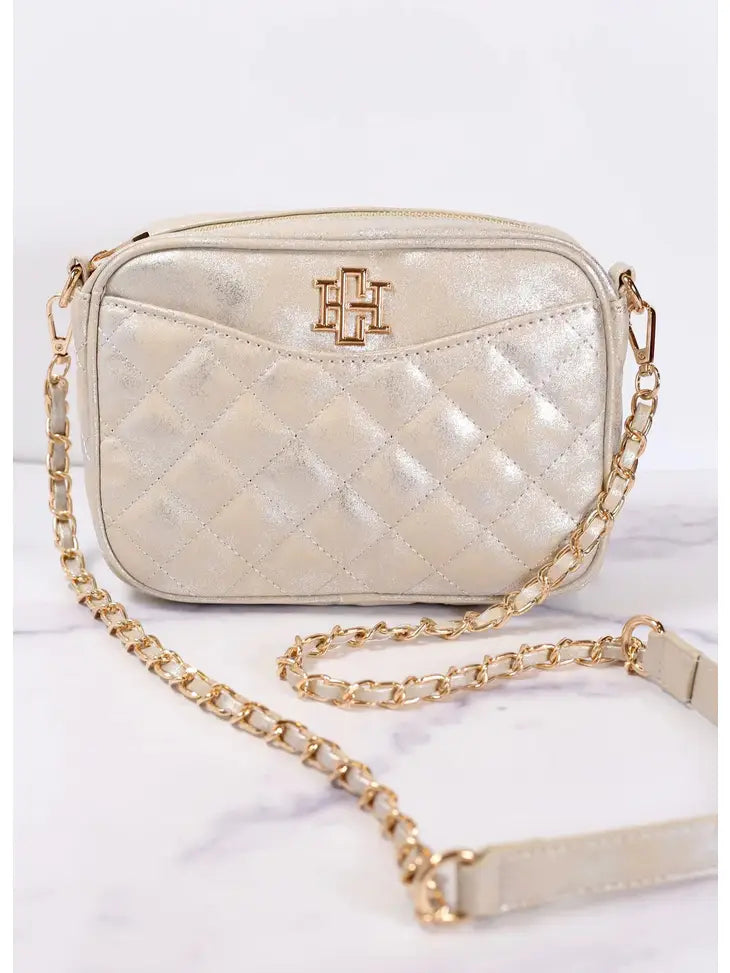 OLIVIA QUILTED CROSSBODY - GLIMMER SILVER
