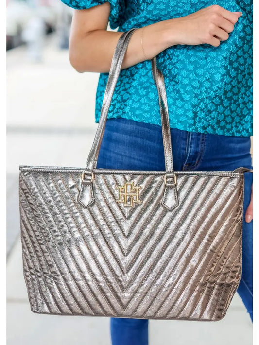 TABITHA QUILTED TOTE - SHIMMER GUNMETAL