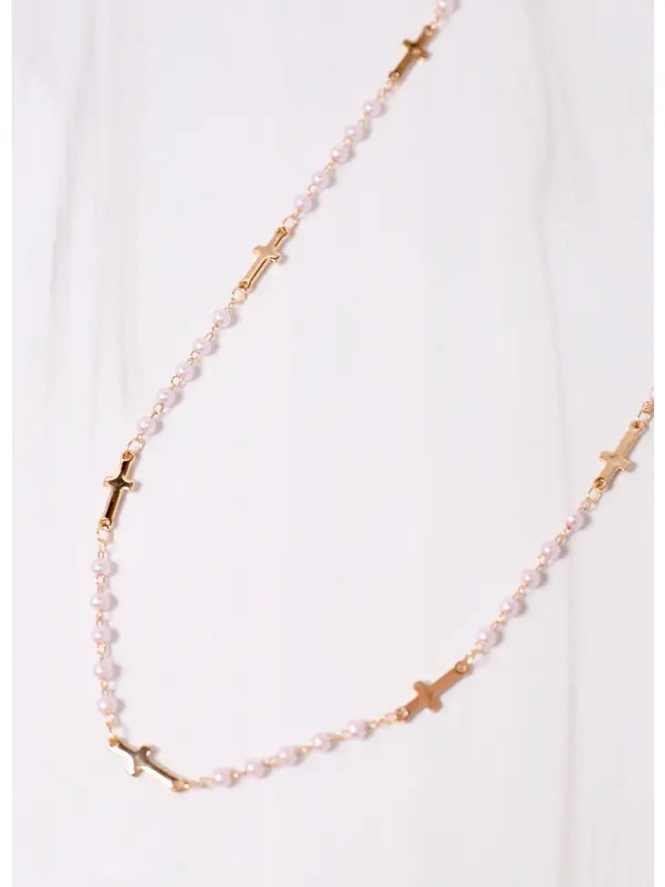 CHERYL PEARL AND CROSS NECKLACE - GOLD