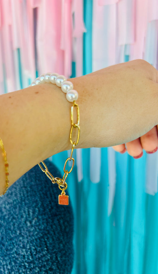 PEARL AND CHAIN LINK BRACELET