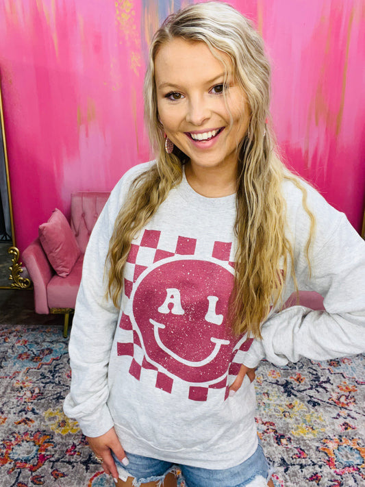 CHECKERED ALABAMA HAPPY FACE SWEATSHIRT
