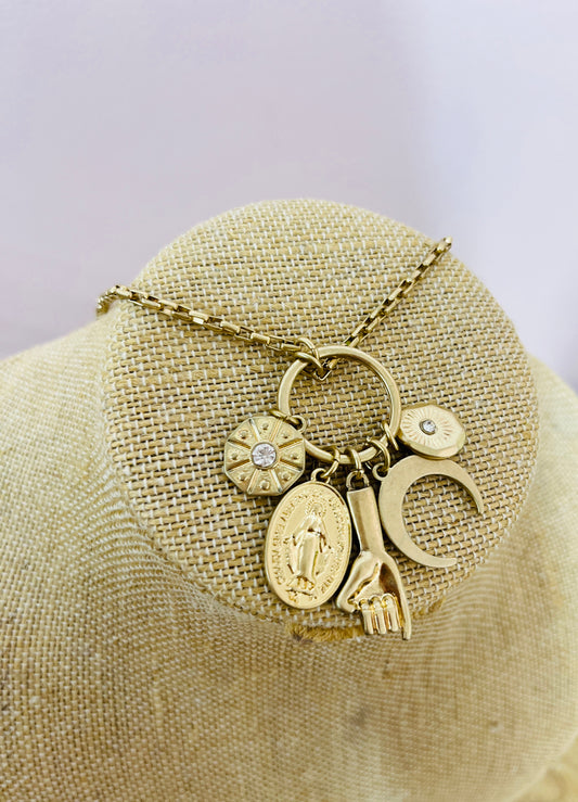 FIVE CHARM PENDANT LONG NECKLACE